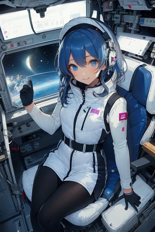 masterpiece, highest quality, high resolution, breasts, 20yo,1 girl,(solo):2,,blonde hair,(inside space station):2,flying:2,floatong:2,zero gravity,wind:1.5,anime lovelive style,

BREAK
headphone,(futurstic tight-fit bodysuit):2,(shiny silver long downvest):100,(northface silver metallic puffy downvest):2,(puffy):2,(black sleeves):5,(black tights):2,(black belt),futuristic boots and gloves,(smartwatch):100,astrovest
BREAK
1 girls, sitting in spacecraft cabin with 4-point seat belt, securely fastened, space station interior, looking out of large windows at Earth below, beautiful eyes, she have aluminum foil pouch,(aluminum foil pouch with plastic viewing window):2, contains nutritious liquid or puree together, smiling and chatting, bright and cheerful expressions, high quality cinematic lighting, detailed textures, sharp focus,blue hair,blue eyes,
