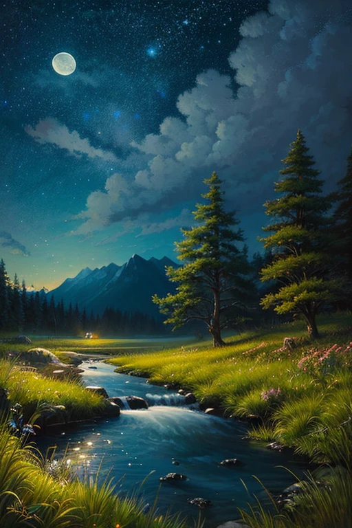 Highest quality、Landscape painting、nature、night景、night、moon、Starry Sky