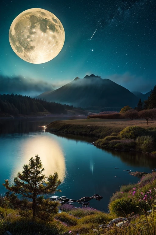Highest quality、Landscape painting、nature、night景、night、moon、Starry Sky