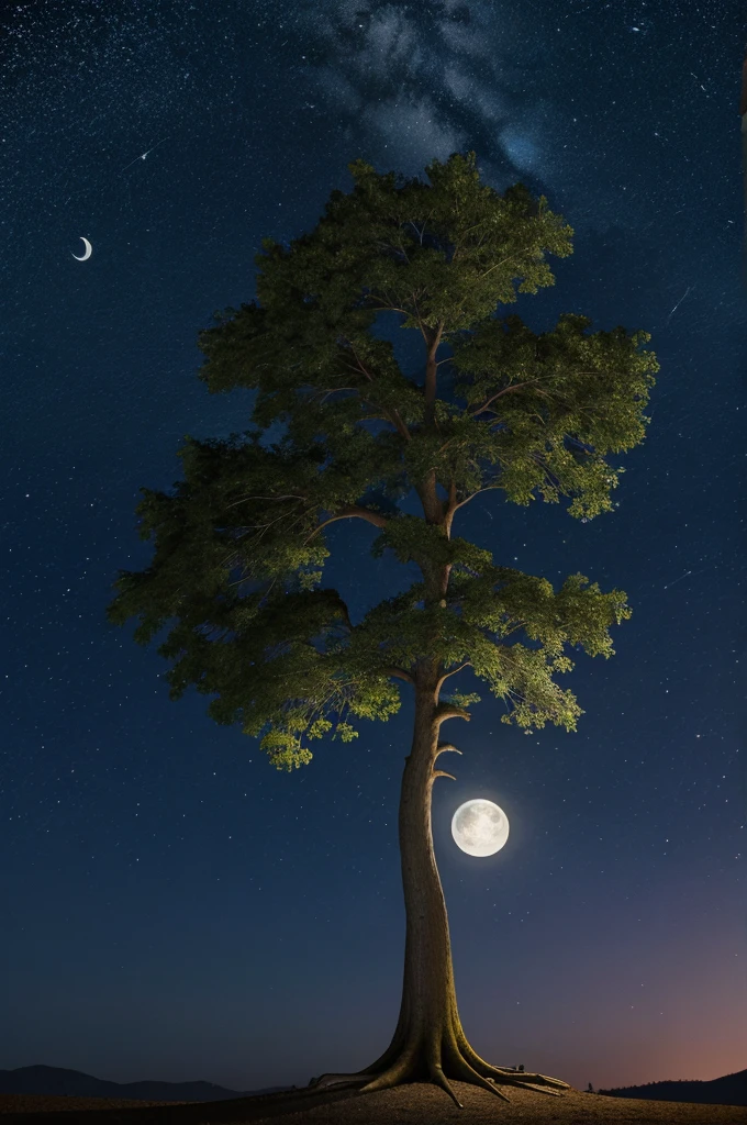 Night moon stars Tree animated 