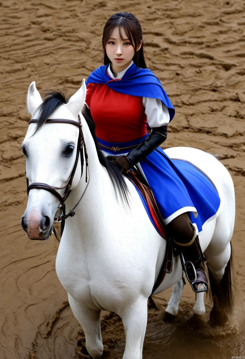 (((masterpiece))),(((Highest quality))),((Tabletop:1.4, Highest quality)), (Realな写真:1.4), 
((1 cute girl knight)),rodeo,
(超High resolution:1.2),, wonderful, Very detailed CG Unity 8k wallpaper, Very detailed, High resolution,fat horse ridden by japanese girl,Chubby,Plump,Double,Red, white and blue outfit,
Soft Light, Beautiful detailed girl, Droopy eyes,Very detailedな目と顔, Beautiful and exquisite nose, Beautiful and exquisite,  horse ridden by a girl can't stand up because its drowned in the sticky muddy pitfall:10.0 ,Displeased face:4.0,Real,Stir,Anatomically correct,action horse riding scene while struggle fighting