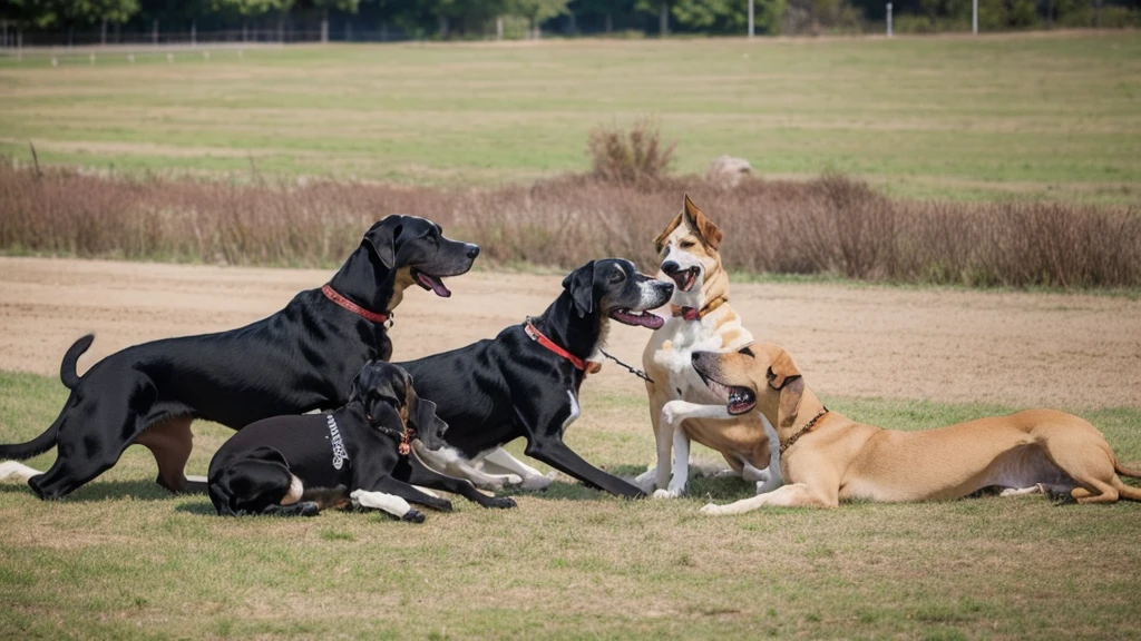 Great Danes playing in ground