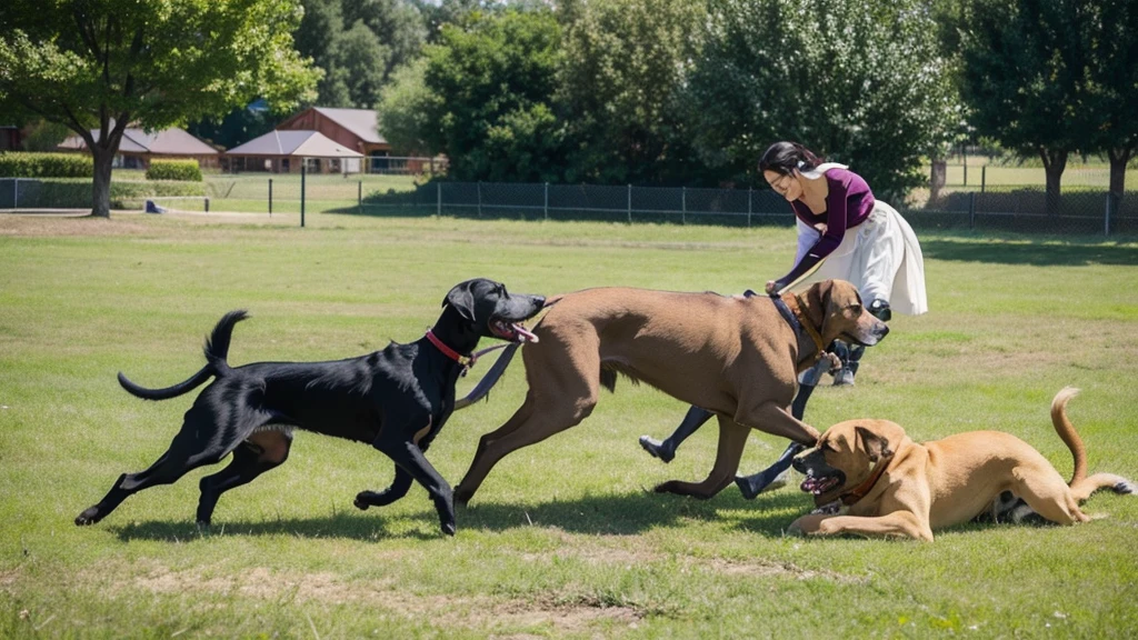 Great Danes playing in ground