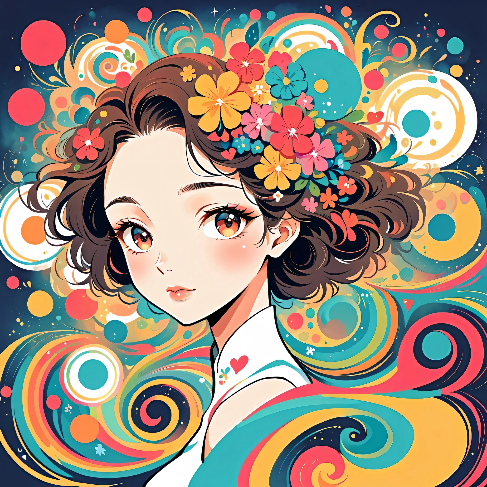 Black Star Red and White style, Simple Line Initialism,Abstract art,Urban Background, colorful hearts ,colorful flowers, (((The most beautiful girl of all time))), best smle