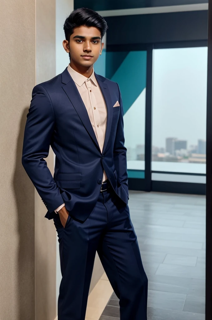 20 year old indian boy With fair skin and narrow body Posing for a linkedin picture in formals