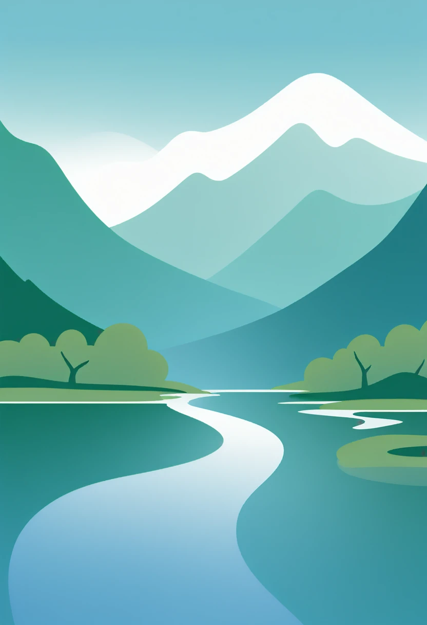 a line logo of "(best quality),(masterpiece),(monochrome)", lake shape, Blue gradient, clear water, peaceful atmosphere, central blooming lotus, Saint Lotus Island, purity, beauty, spirituality, simple lines, elegant form, background mountains, East Mountain, West Mountain, green gradient, natural scenery, life and nature, soft wave lines, Tuo River left bank dam, lake water system, dynamic and flowing curves, nature's beauty, serene and beautiful lake, combined Chinese and English text, "Guanyin Lake Tourist Resort" and "GUANYIN LAKE TOURIST RESORT", modern and simple fonts, high readability, balanced color scheme, blue and green, water and tranquility, nature and vitality, harmonious color match, strong visual impact, simple and grand design, meaningful and unique, high artistic appeal, evokes resonance and longing, minimal, red colour