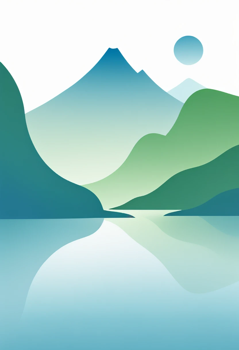 a line logo of "(best quality),(masterpiece),(monochrome)", lake shape, Blue gradient, clear water, peaceful atmosphere, central blooming lotus, Saint Lotus Island, purity, beauty, spirituality, simple lines, elegant form, background mountains, East Mountain, West Mountain, green gradient, natural scenery, life and nature, soft wave lines, Tuo River left bank dam, lake water system, dynamic and flowing curves, nature's beauty, serene and beautiful lake, combined Chinese and English text, "Guanyin Lake Tourist Resort" and "GUANYIN LAKE TOURIST RESORT", modern and simple fonts, high readability, balanced color scheme, blue and green, water and tranquility, nature and vitality, harmonious color match, strong visual impact, simple and grand design, meaningful and unique, high artistic appeal, evokes resonance and longing, minimal, red colour