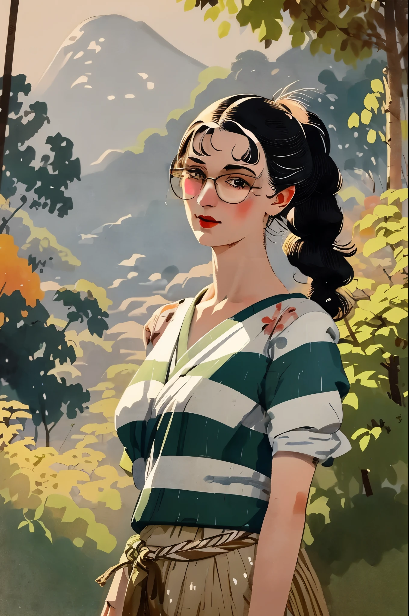 masterpiece, best quality, ukiyo-e:1.2, in hokusai style, a beautiful 20s french model, ultra detailed face