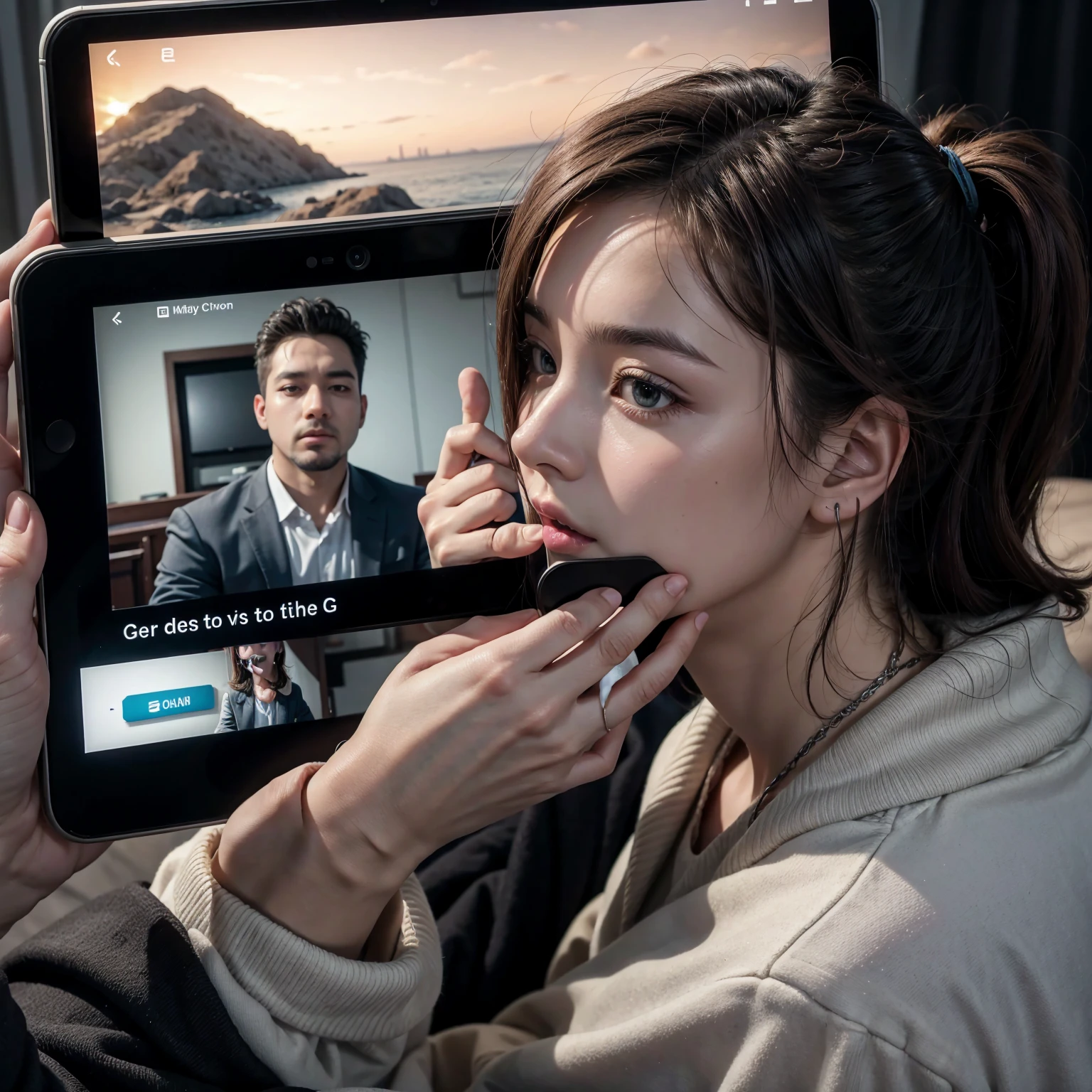 Create an adult watching on cell phone