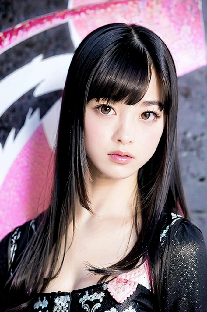 Highest quality、masterpiece ,、Ultra-high resolution、(Realistic:1.4)、RAW Photos、1 Girl、Black Hair、Shiny skin、、playwright、whole body、Bitch、whole body写真、Pink and black shiny bodysuit、Huge breasts、High exposure、pubic hair