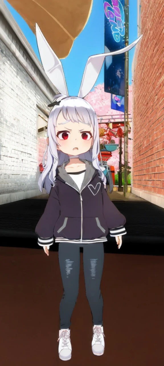 Kanna Kamui brava segurando uma handgun, chibi, standing alone, White hair, Braids, pink dress, pink clothes, long sleeves, pink bow tie, pink bow on head, antlers, choker, irritated, very angry, screaming with rage, foaming with rage,, handgun,  emote