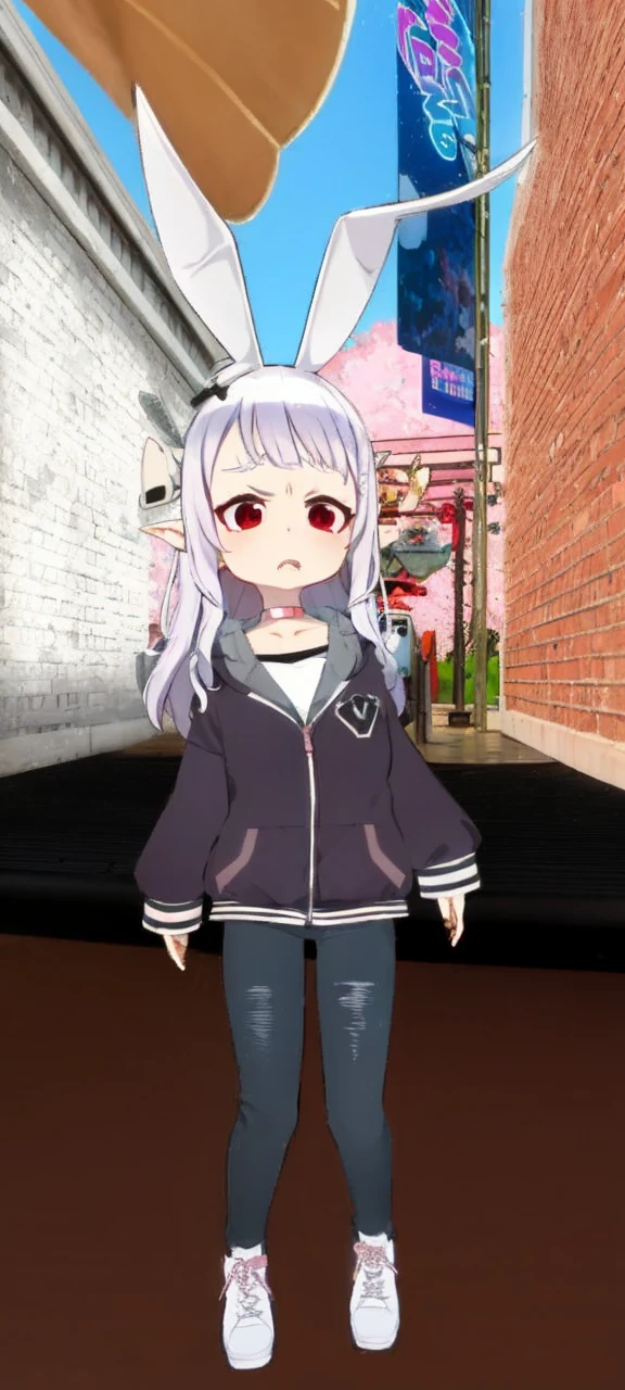 Kanna Kamui brava segurando uma handgun, chibi, standing alone, White hair, Braids, pink dress, pink clothes, long sleeves, pink bow tie, pink bow on head, antlers, choker, irritated, very angry, screaming with rage, foaming with rage,, handgun, emote
