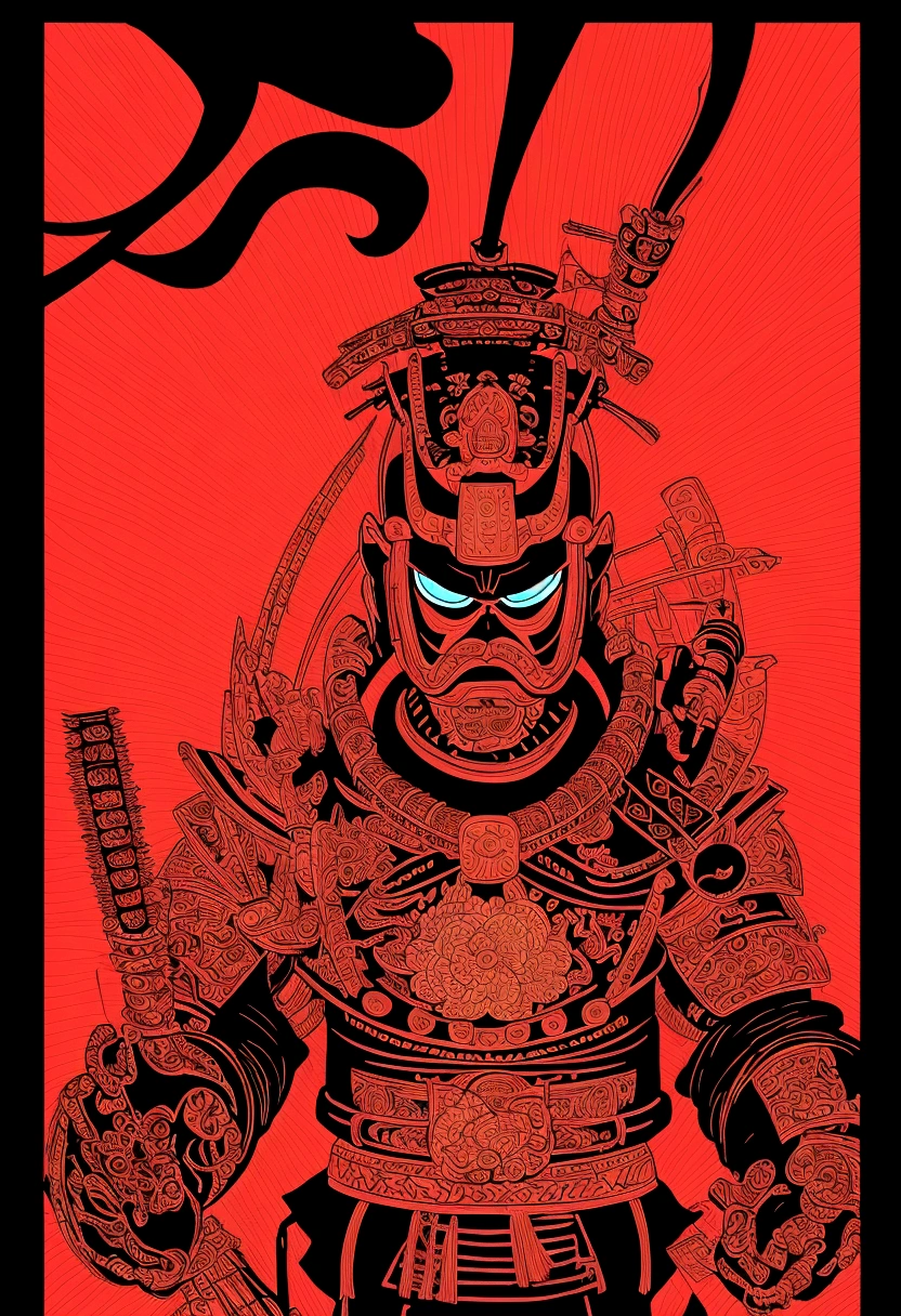 samurai writing, retro cyberpunk design