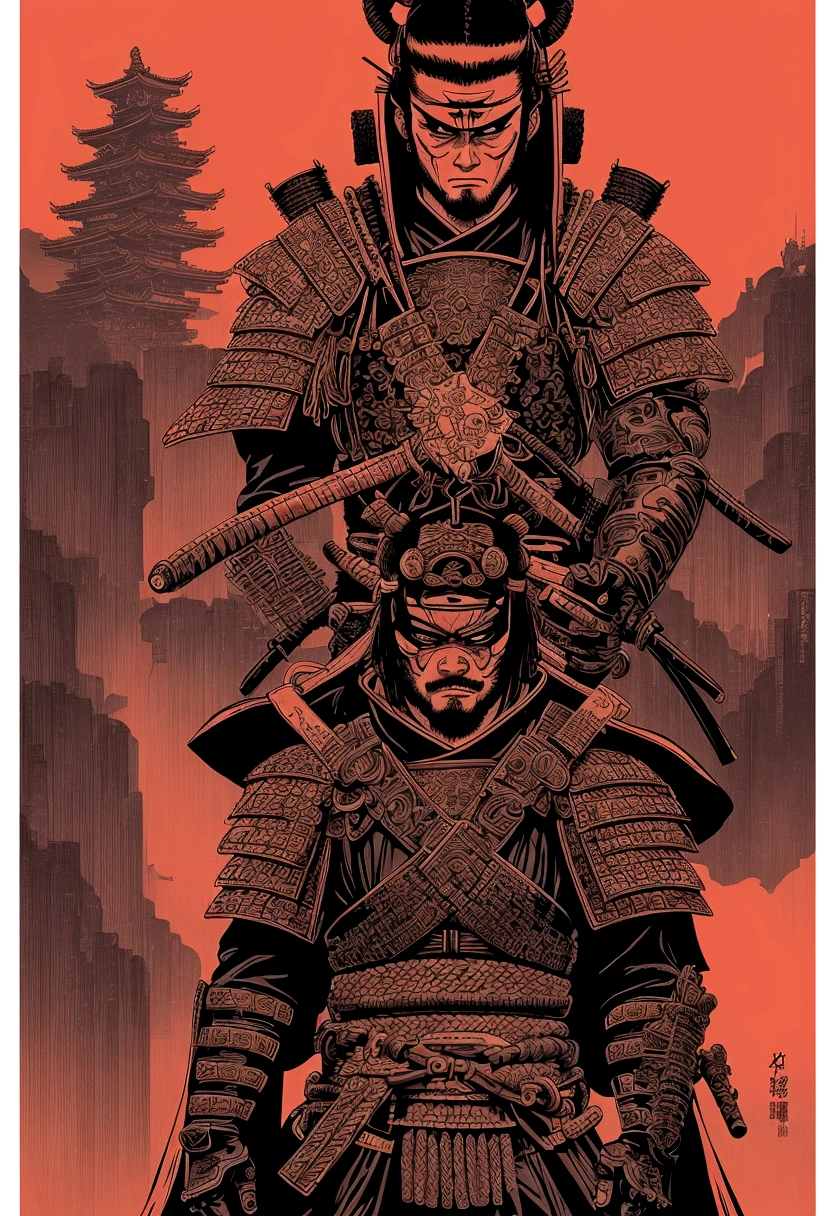samurai writing, retro cyberpunk design