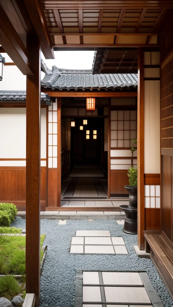 Outside the entrance of a Japanese-style inn