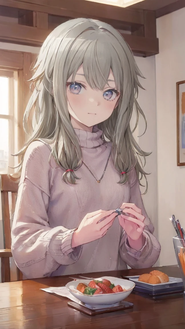(masterpiece, Highest quality:1.6),Best image quality、Highest quality、Perfect lighting,masterpiece、Best image quality、Highest quality、smile、Chest close-up,Knitted sweater