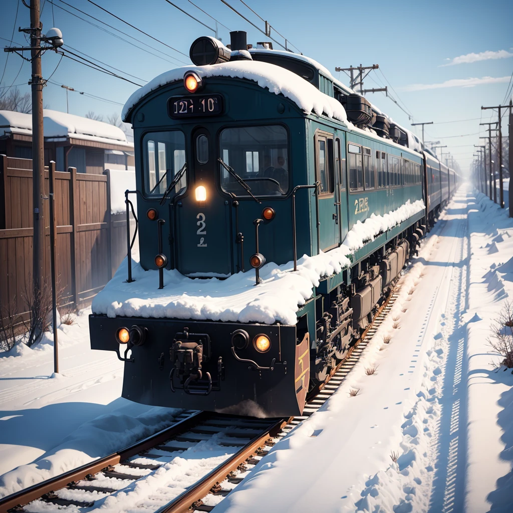 There is a train running along the tracks in the snow, Makoto Shinkai's concept art, tumblr, magic realism, beautiful anime scenes, cosmic sky. by makoto shinkai, ( ( makoto shinkai ) ), anime background art, anime backgrounds, Makoto Shinkai's style, anime movie backgrounds, galaxy express, no humans.
