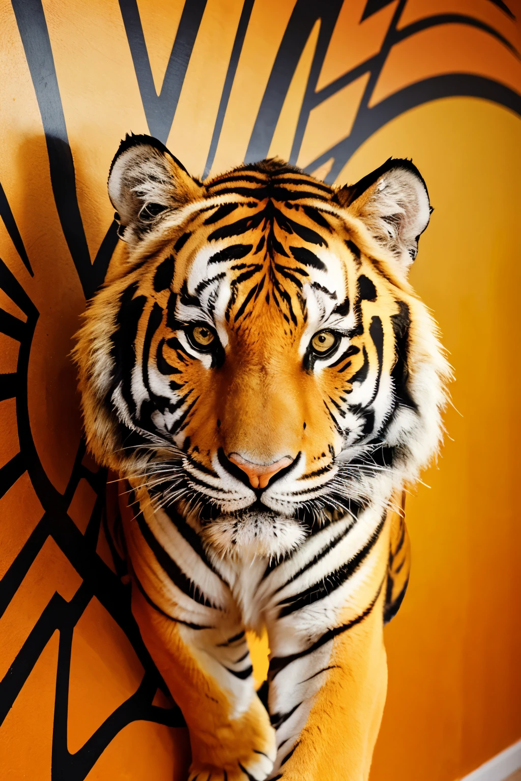 Ek colourful background wall and a tiger logo on it with golden colour and under it write DreamHost Agency