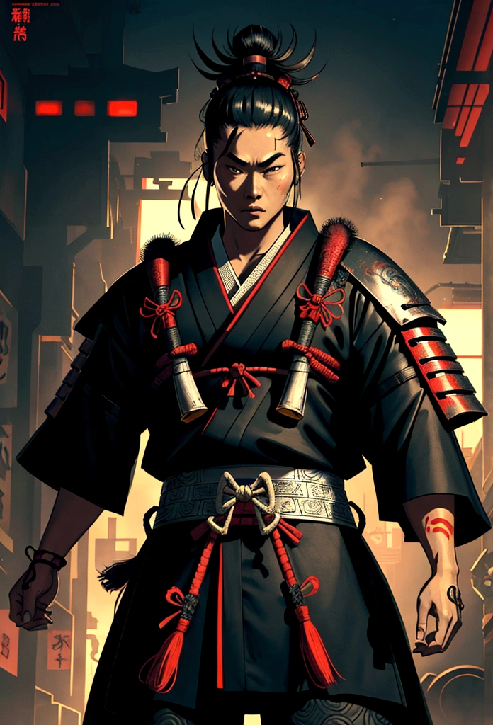 Ancient samurai, retro cyberpunk design