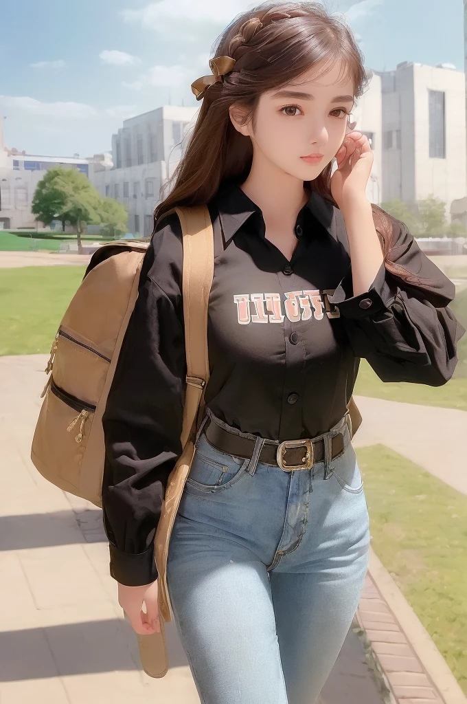 (masterpiece), (best quality:1.4), absurdres, [:intricate details:0.2], 1girl of 20 y.o, in (university school:1.5), outdoors, seductive of cowboy shot, (black shirt), beige jacket, jeans, leaf cut, backpack,
edgAsianc, beautiful woman, wearing edgAsianc, (ulzzang-6500-v1.1)