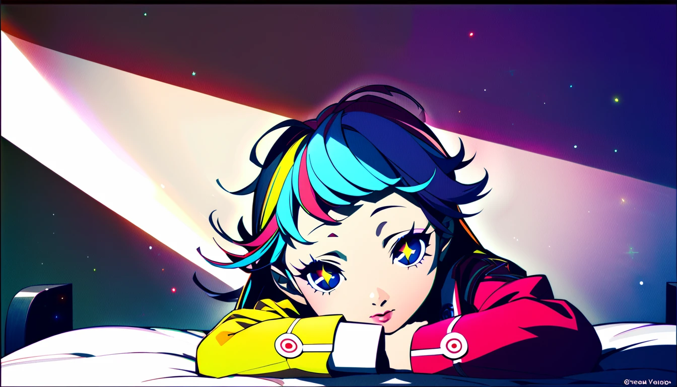 (Absurd:1.1, High resolution:1.1, 超detailed:1.1), 非常にdetailedな, 超detailed hair, (Fine grain:1.4), (Shining Eyes:1.3), thin, cute, Perfectly symmetrical face, narr○w waist, 超cute girl, 超cute face, 超cute, Super beautiful, Beautiful colors, merry (Yanmar gauge),From wlop,((Great quality)), (Beautiful legs),Sitting,music,Upper body rest (Beautiful colors,detailed,Highest quality,Great quality,so beautiful), pajamas, bed, Lighting and Shadows,(perspective),Lighting particles,colorful,masterpiece,