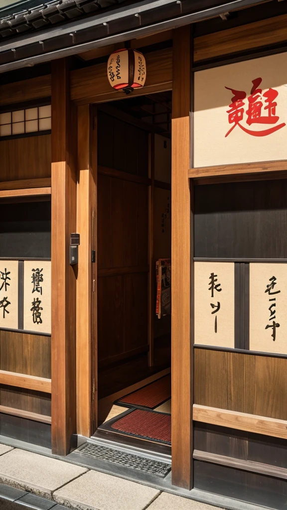 Realistic front entrance of a Japanese restaurant