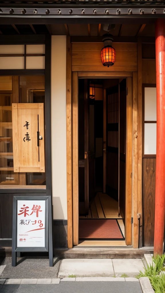 Realistic front entrance of a Japanese restaurant