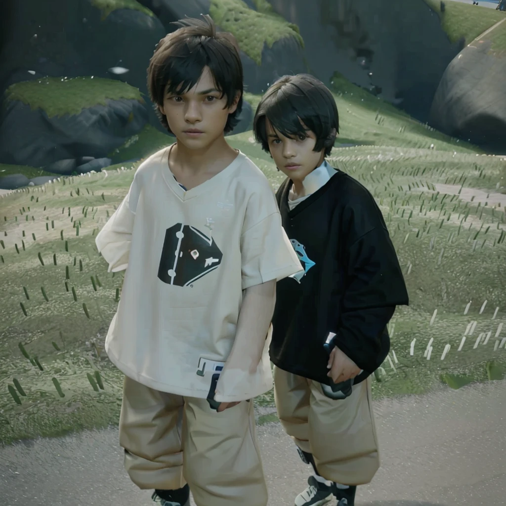 11-year-old boy looking at a camera taking photos wearing a t-shirt with a video game controller design, Realistic full body image , professional high definition photo 