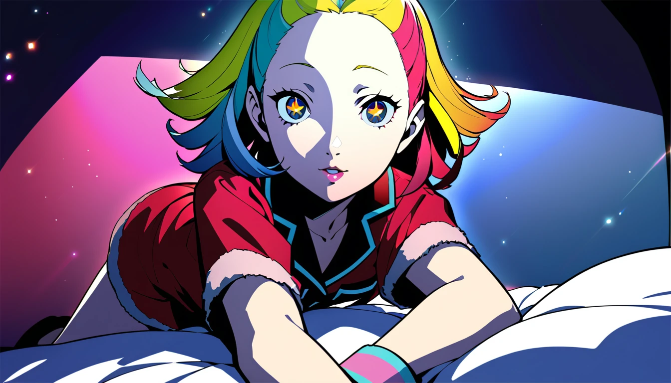(Absurd:1.1, High resolution:1.1, 超detailed:1.1), 非常にdetailedな, 超detailed hair, (Fine grain:1.4), (Shining Eyes:1.3), thin, cute, Perfectly symmetrical face, narr○w waist, 超cute girl, 超cute face, 超cute, Super beautiful, Beautiful colors, merry (Yanmar gauge),From wlop,((Great quality)), (Beautiful legs),Sitting,music,Upper body rest (Beautiful colors,detailed,Highest quality,Great quality,so beautiful), pajamas, bed, Lighting and Shadows,(perspective),Lighting particles,colorful,masterpiece,