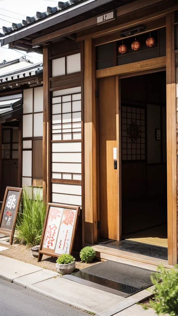 Realistic front entrance of a Japanese restaurant