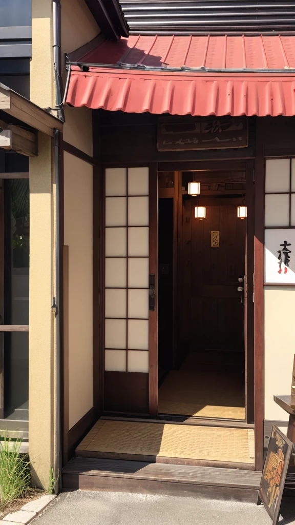 Realistic front entrance of a Japanese restaurant