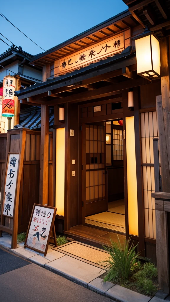 Realistic front entrance of a Japanese restaurant