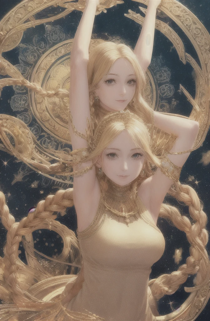 Luxurious and elegant housemaid service, Tasteful and refined aesthetic, Elegant and noble dress, Slim and enchanting figure, braided ponytail, blush, bright pupils, ear blush, seductive smile, Romanticism, anime style, chiaroscuro, reflection light, sparkle, tachi-e, UHD, retina, masterpiece, best quality, super detail