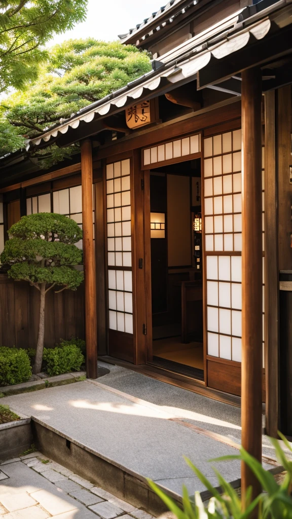 Realistic front entrance of a Japanese restaurant