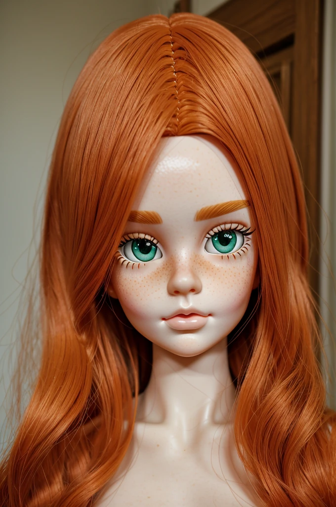 blythe doll ginger hair, freckles, brown eyes, white skin, bare front