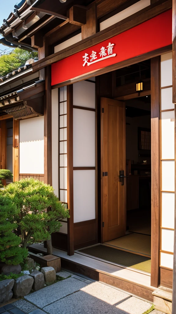 Realistic front entrance of a Japanese restaurant