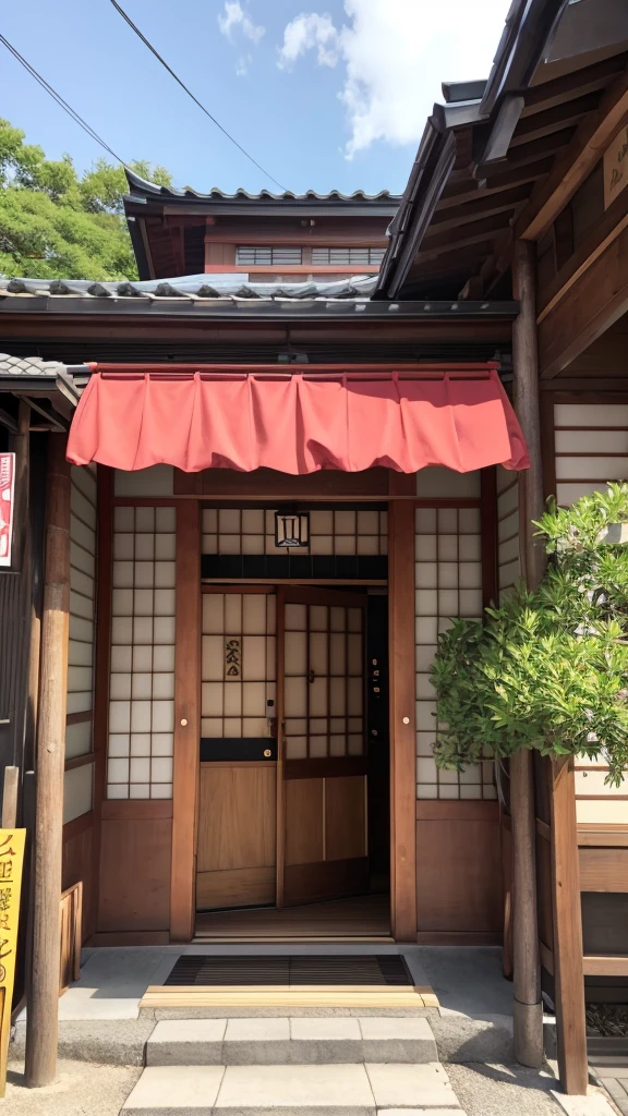 Realistic front entrance of a Japanese restaurant