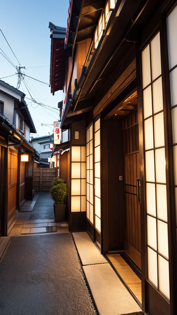 Realistic front entrance of a Japanese restaurant