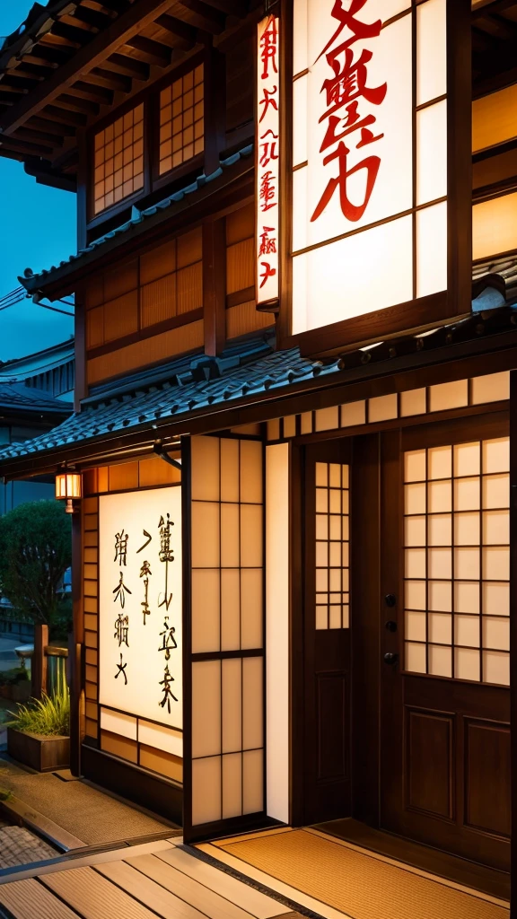Realistic front entrance of a Japanese restaurant