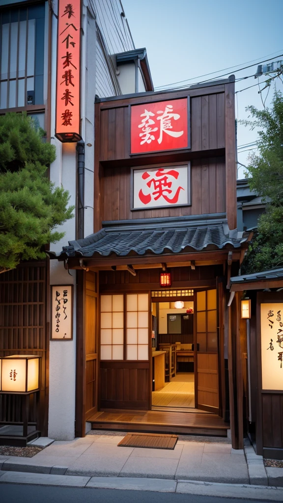 Realistic front entrance of a Japanese restaurant