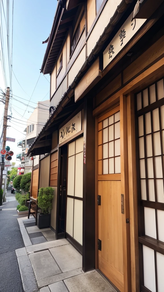 Realistic front entrance of a Japanese restaurant
