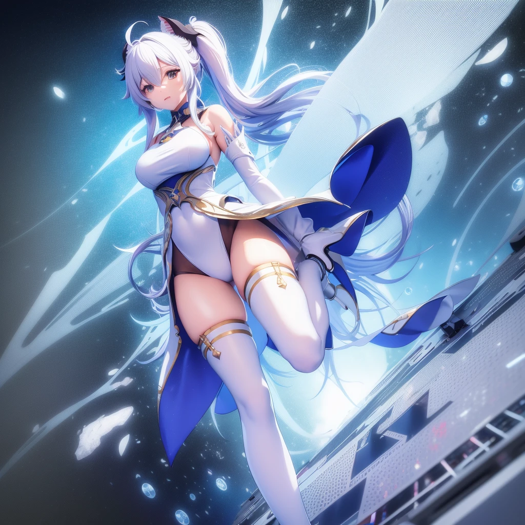 Anime - a style image of a woman with long white hair, white-haired god, Anime goddess, render of a cute 3d anime girl, 8K high quality detailed art, azur lane style, 《azur lane》role, A scene from the《azur lane》videogame, 8k octae render photo, 3 D rendering character art 8 K