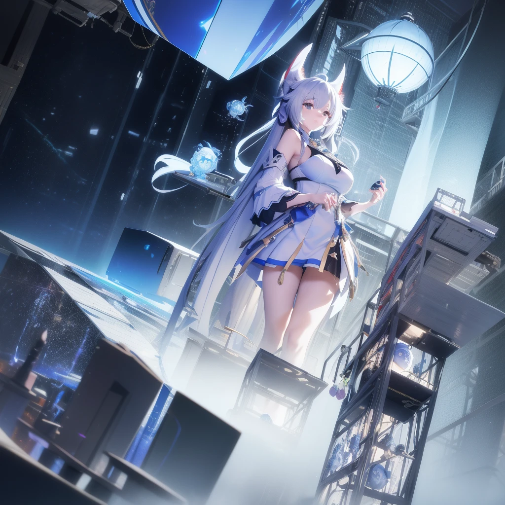 Anime - a style image of a woman with long white hair, white-haired god, Anime goddess, render of a cute 3d anime girl, 8K high quality detailed art, azur lane style, 《azur lane》role, A scene from the《azur lane》videogame, 8k octae render photo, 3 D rendering character art 8 K