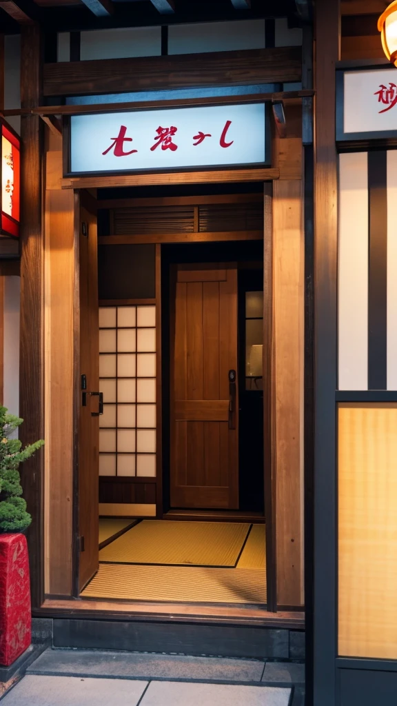Realistic front entrance of a Japanese restaurant