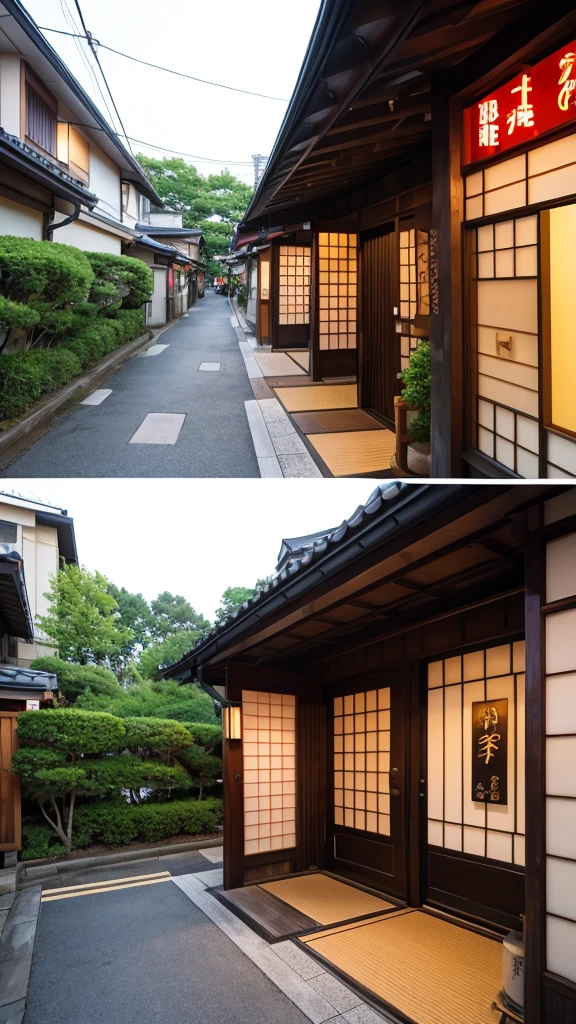 Realistic front entrance of a Japanese restaurant