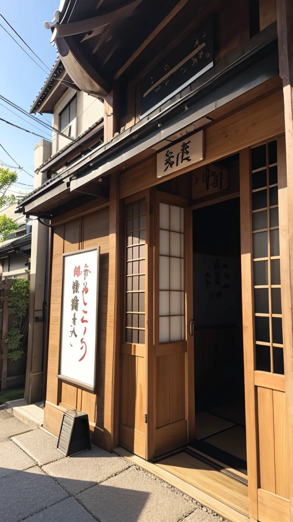 Realistic front entrance of a Japanese restaurant