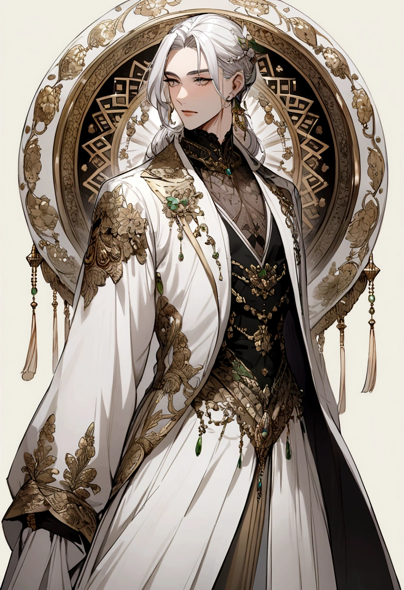 man with olive skin and long white hair