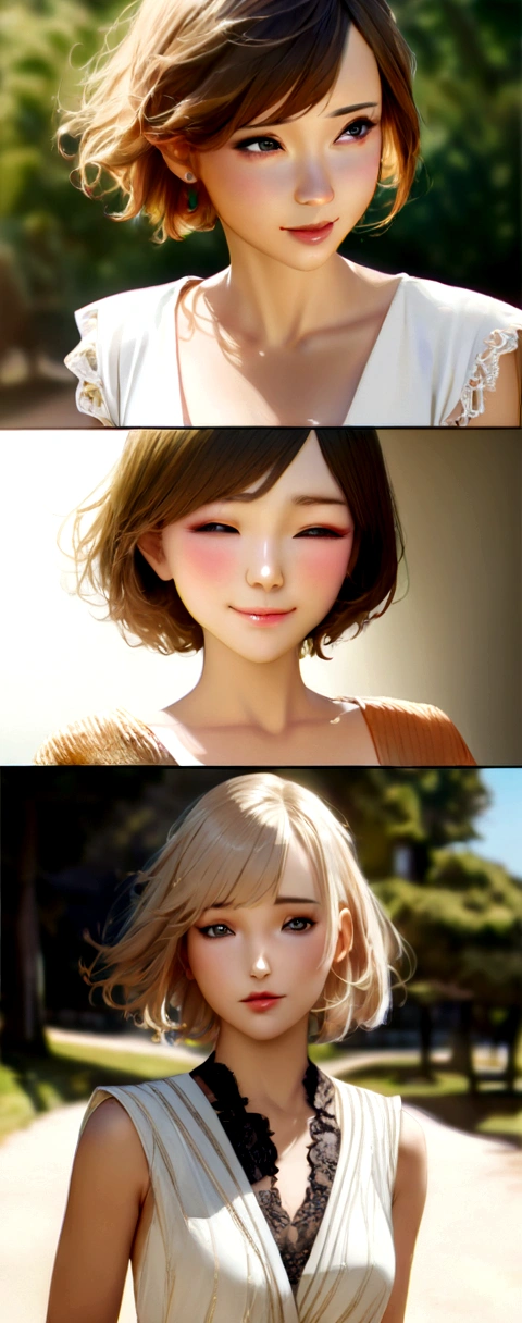 Cute 21 year old Japanese、sunny、Light of the sun、Super detailed face、Pay attention to the details、double eyelid、Beautiful thin nose、Sharp focus:1.2、Beautiful woman:1.4、(Light brown hair,short hair、),Pure white skin、Highest quality、masterpiece、Ultra-high resolution、(Photorealistic:1.4)、Highly detailed and professional lighting、nice smile、Show your whole body、Mini pleated skirt、Healing、Sad expression、summer、Fluttering in the wind