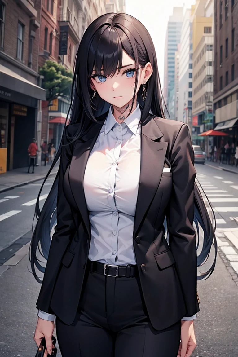 Cool girl high resolution Big Breasts Men's suits Expose Long Hair Earrings Tattoo