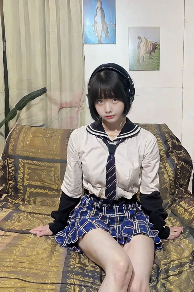 NSFW、masterpiece、Highest quality、Awareness-raising、Ultra-detailed、High resolution、Absurd、One Girl、very cute、short hair、Panties Off、Open Chest、Spread your legs wide、[Sailor suit in white tones]、internal、shoulders are cut off、Yellow neckerchief、White ribbon、[Headphones]、Audiences love it、Heart background、Love love、Optics、Delicate hands、Chiquita、she、Bedroom、night、Delicate eyes、Blue Archive Style、((Lift your skirt up yourself))),Panties Off,socks, (Black knee socks),(Loafer shoes), A horizontal seat with its back to the window、(Boy and girl having sex)，Pantyless、（（Milky white fluid around the vaginal opening）），Sitting in a chair,Big Breasts, ( Naughty, Half-open eyes, Drooling), Spread your legs, Thigh focus, [Full Body Shot], Shooting from below、Hyperas、A beautiful crack、naked、